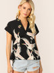 V-cut Neck Flamingo Print Asymmetrical Hem Blouse