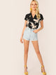 V-cut Neck Flamingo Print Asymmetrical Hem Blouse