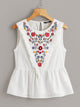 Ruffle Trim Embroidery Print Peplum Top