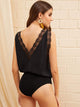 Double V-neck Lace Trim Blouson Bodysuit