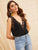 Double V-neck Lace Trim Blouson Bodysuit