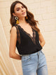 Double V-neck Lace Trim Blouson Bodysuit