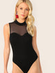 Mock-Neck Mesh Insert Form Fitted Bodysuit