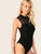 Mock-Neck Mesh Insert Form Fitted Bodysuit