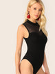 Mock-Neck Mesh Insert Form Fitted Bodysuit