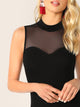 Mock-Neck Mesh Insert Form Fitted Bodysuit