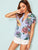 V Neck Striped & Floral Print Top