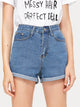 Roll Up Hem Solid Denim Shorts
