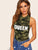 Mock Neck Letter Print Camo Armhole Tank Bodysuit