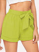 Self Belted Elastic Waist Cuffed Shorts