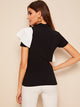 Mock Neck Contrast Flounce Trim Top