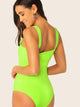 Neon Green V-cut Neck Slim Fitted Bodysuit