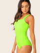 Neon Green V-cut Neck Slim Fitted Bodysuit