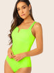 Neon Green V-cut Neck Slim Fitted Bodysuit