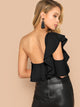 Exaggerate Ruffle Yoke Asymmetrical Shoulder Bodysuit