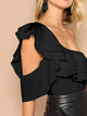 Exaggerate Ruffle Yoke Asymmetrical Shoulder Bodysuit