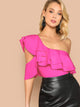 Exaggerate Ruffle Yoke Asymmetrical Shoulder Bodysuit