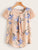 Contrast Lace Cuff Floral Print Blouse