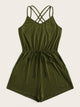 Drawstring Waist Solid Cami Romper