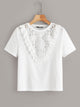 Contrast Guipure Lace Ruffle Trim Top