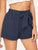 Self Belted Elastic Waist Cuffed Shorts