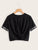 Neon Green Letter Tape Panel Twist Front Crop Tee