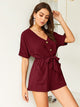 Tie Front Dual Pocket Rolled Cuff Playsuit