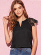 V Cut Neck Guipure Lace Raglan Sleeve Blouse