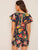 Floral Print Knot Button Keyhole Playsuit