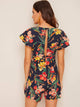 Floral Print Knot Button Keyhole Playsuit