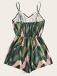 Elastic Waist Slip Tropical Print Romper