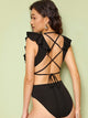 Plunging Neck Ruffle Trim Lace Up Back Bodysuit