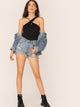 Crisscross Asymmetrical Straps Front Bodysuit