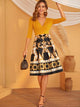 Scarf Print Surplice Neck Combo Dress