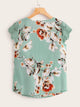 Contrast Lace Cuff Floral Print Blouse