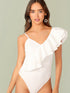 Exaggerated Ruffle Asymmetrical Neck Bodysuit