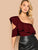 Exaggerate Ruffle Yoke Asymmetrical Shoulder Bodysuit