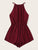 Solid Elastic Waist Halter Romper