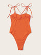 Neon Orange Knot Shoulder Bustier Bra Bodysuit