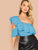 Exaggerate Ruffle Yoke Asymmetrical Shoulder Bodysuit