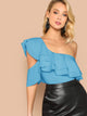 Exaggerate Ruffle Yoke Asymmetrical Shoulder Bodysuit