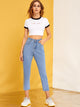 Contrast Panel Button Fly Crop Jeans