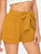 Self Belted Elastic Waist Cuffed Shorts
