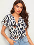 Leopard Print Notch Neck Blouse