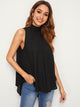 Neon Orange Tie Back Mock-neck Asymmetrical Hem Blouse