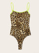 Neon Strappy Leopard Print Fitted Bodysuit