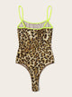 Neon Strappy Leopard Print Fitted Bodysuit