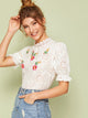Guipure Lace Neck Embroidery Front Schiffy Top