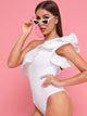 One Shoulder Ruffle Trim Bodysuit