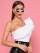 One Shoulder Ruffle Trim Bodysuit